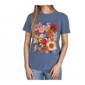 NEW KISSED APPAREL flower garden comfort colors graphic tee in blue jean